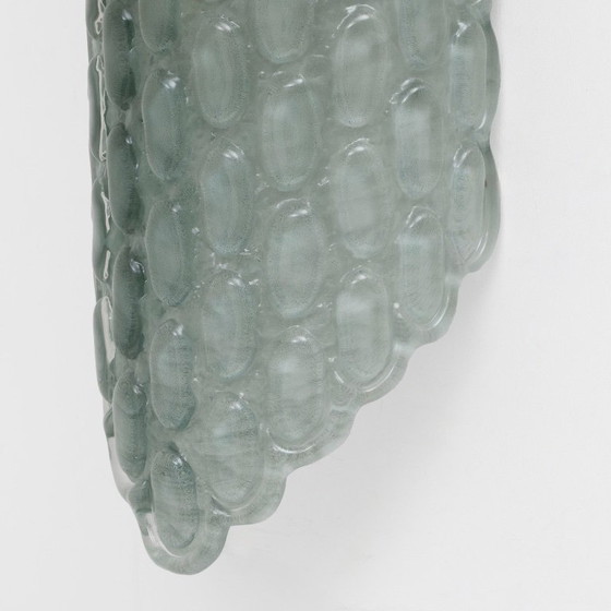 Image 1 of Pair of Aqua Green Murano Glass Wall Sconces with Textured Relief