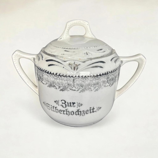 Vintage Porcelain Box for Silver Wedding Anniversary 1920s