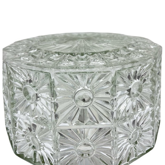 Image 1 of Glass Ceiling Lamp with crystal rosette, Hillebrand style, Germany, 1970s.