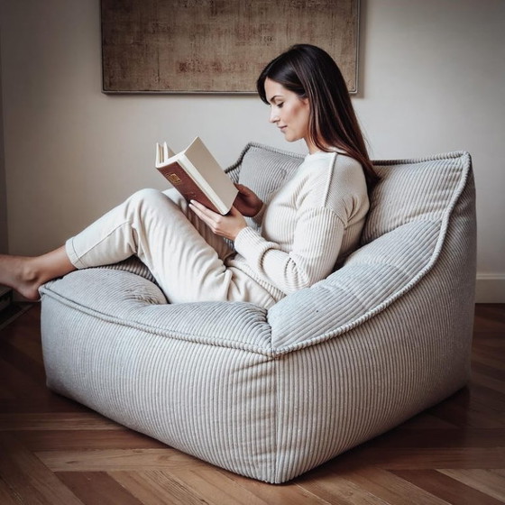 Image 1 of Luxury Living Room Bean Bag Sofa in Premium Corduroy - Designer XXL Bean Bag with Filling Included - Modern Bean Bag Chair