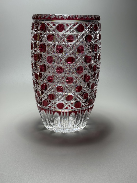 Image 1 of Rare Hand-Cut Overlay Crystal Vase in Ruby – Cristallerie de Lorraine, 1930s