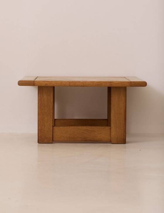 Image 1 of Vintage vierkante salontafel van massief iepenhout, Dlg Regain, circa 1980.