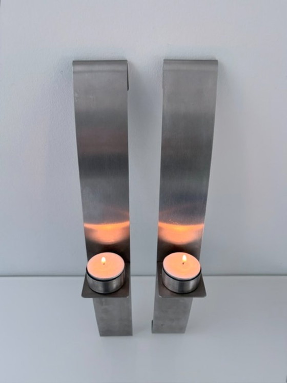 Set aus 2 Edelstahl Design Wandkerzenhaltern 39,5 cm – Rostfreier Stahl (photo 6 of 13)