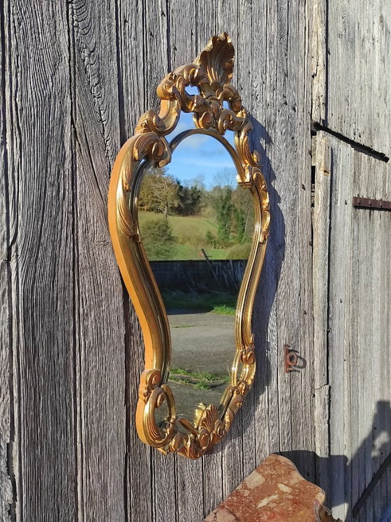 Image 1 of Set di consolle vintage in marmo dorato francese e specchio barocco - stile Luigi XV