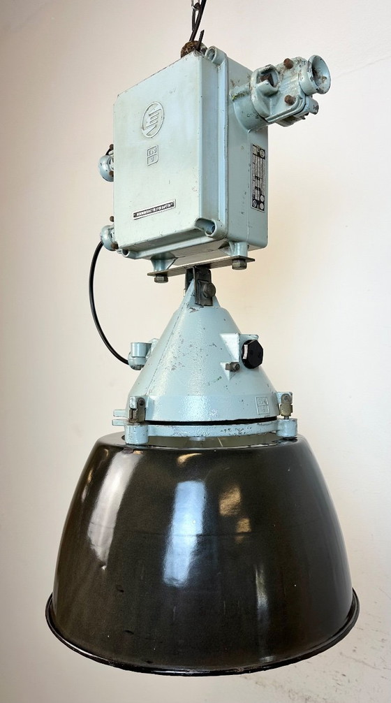 Image 1 of Grey Cast Aluminium Explosion Proof Lamp with Enameled Shade, 1970s