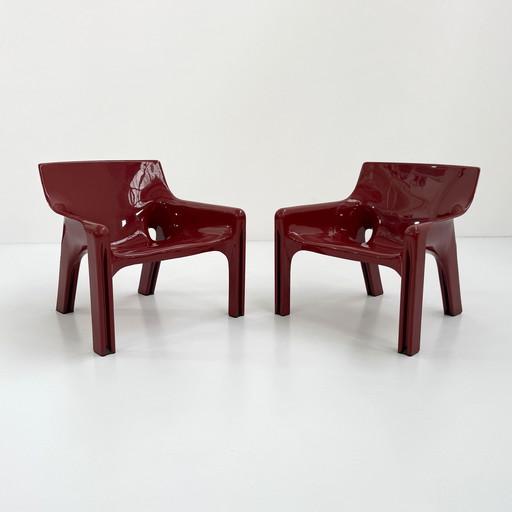 Paar Bourgondische Vicario-loungestoelen van Vico Magistretti voor Artemide, 1970