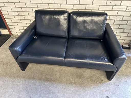 Blue leather 2 seater sofa De Sede