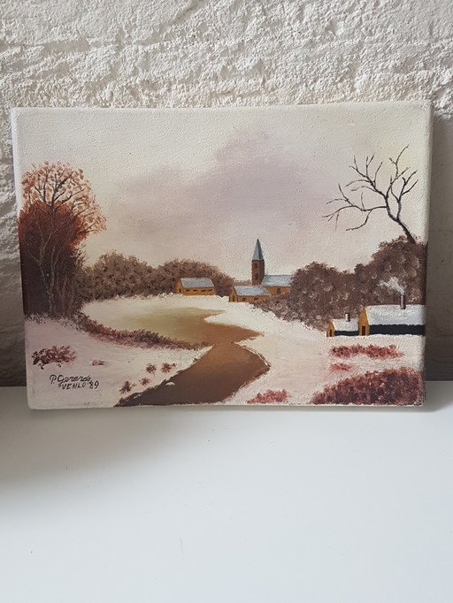 Winter landscape in oil paint