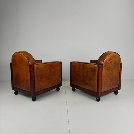 Poltrone in pelle di pecora Art Déco – set di due