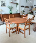 Vintage Deense teakhouten uitschuifbare ronde eettafel 