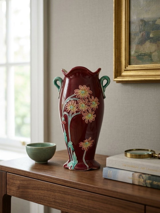 Art Nouveau Faience Vase - De Bruyn – 25 cm – Ceramic (photo 2 of 7)
