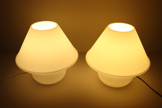 Image 1 of Juego de 2 lámparas seta, vidrio opalino, cristalería Limburg, Alemania, años 70