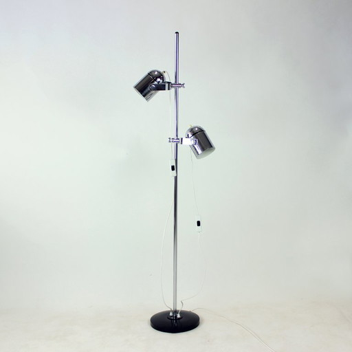 Lampada da terra vintage Combi Lux cromata con doppio faretto, Cecoslovacchia, anni '70 – vloerlampen, Chrome (photo 2 of 13)