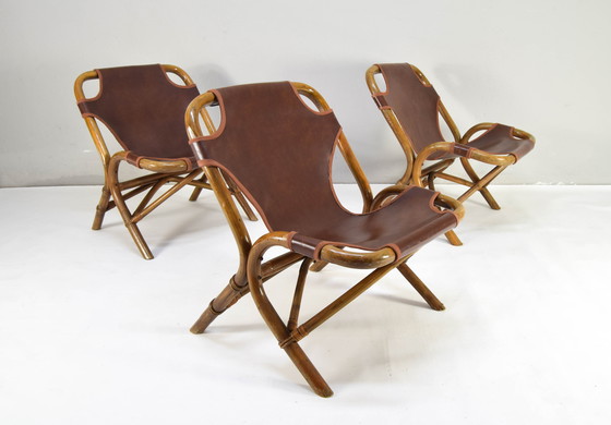 Image 1 of Satz von vier Mid-Century Modern Bambussesseln, Spanien, 1960