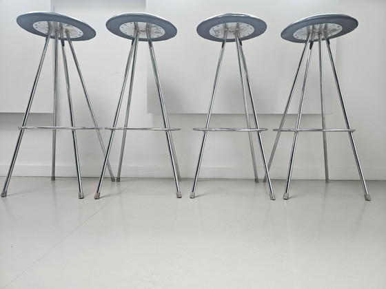 Image 1 of 4 sgabelli da bar vintage cromati neri