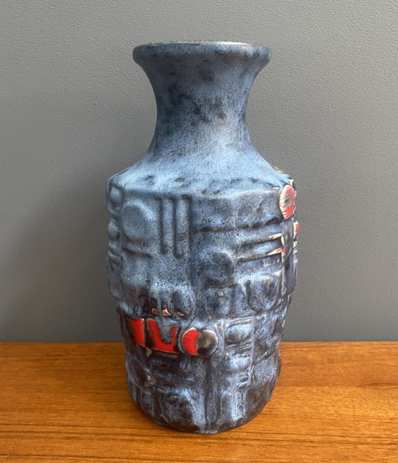 Image 1 of Blue and red vase by Uberlacker keramic West Germany 1970s
