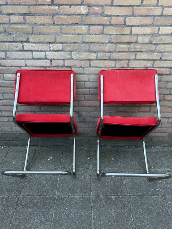 Image 1 of 2 sedie vintage in tessuto a coste con struttura tubolare cromata