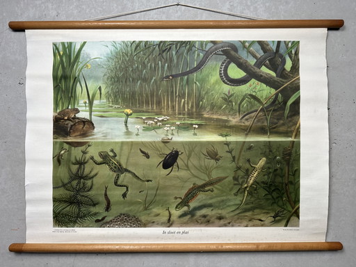 Carte scolaire en lin vintage - Dans le fossé et l'étang (M.A. Koekkoek) – wanddecoratie, Wood, Paper