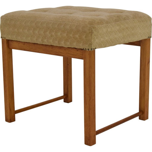 Tabouret vintage en tissu et bois, Tchécoslovaquie 1960