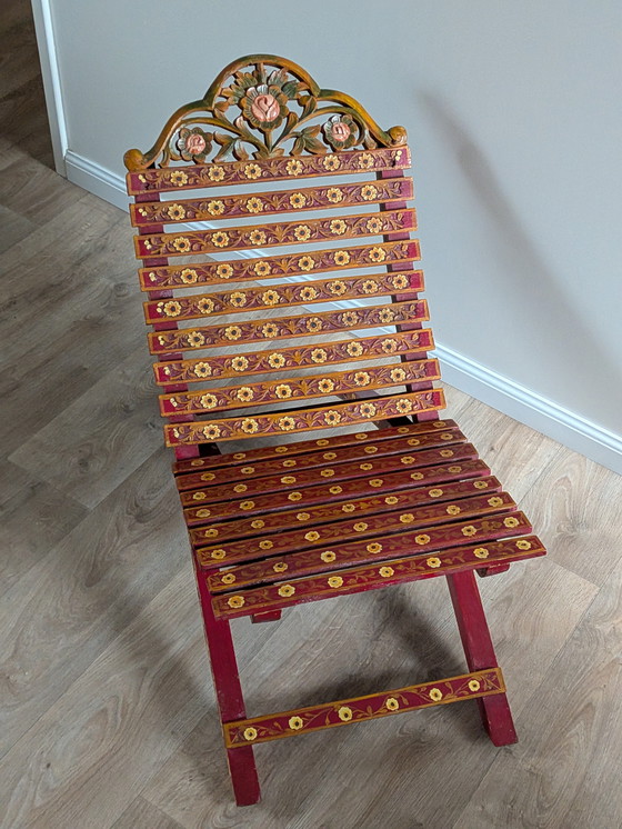 Image 1 of Poltrona pieghevole vintage dipinta a mano – Sud asiatico/pakistano – metà del XX secolo