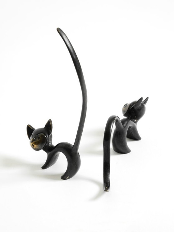 Image 1 of Two Mid Century Modern brass cats as ring holders by Walter Bosse for Herta Baller