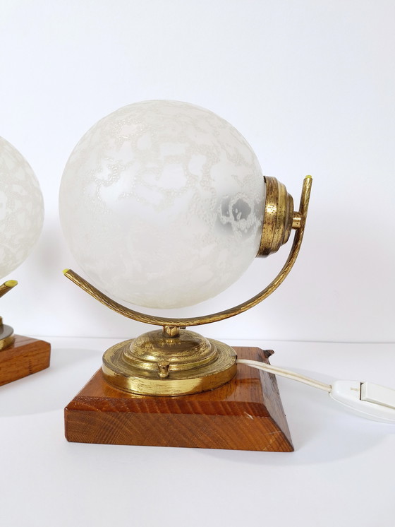Image 1 of Vintage set of 2 bedside lamps, Vintage Table Lamps, Globe Table Lamps, Retro Glass Sconce Lamps, Night Lights, Nightstand Lamps
