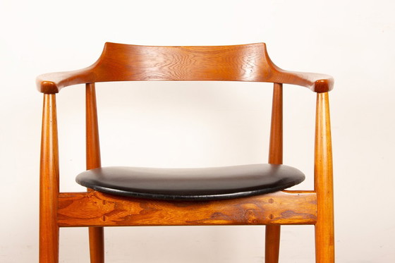 Image 1 of Sedia da ufficio in olmo massiccio e skai, prima edizione, modello ST 750 Arne Wahl Iversen per Niels Eilersen 1959.