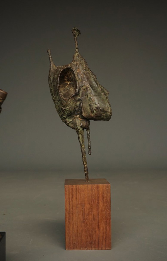Image 1 of Jetty Homan, Scultura astratta, anni '70, Bronzo e teak