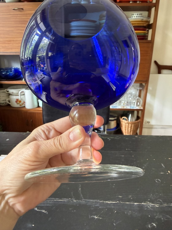 Vintage Empoli Cobalt Blue Glass Brandy Snifter Vase – 1960s/1970s – XL (25 cm) (photo 3 of 5)