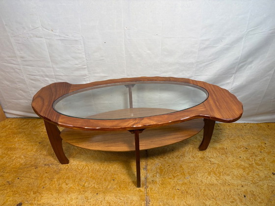 Image 1 of Mid-Century Retro Vintage Teak & Glass Coffee Table 1960  Organic Sculptural Frame • Danish / Scandinavian Design Influence  A s