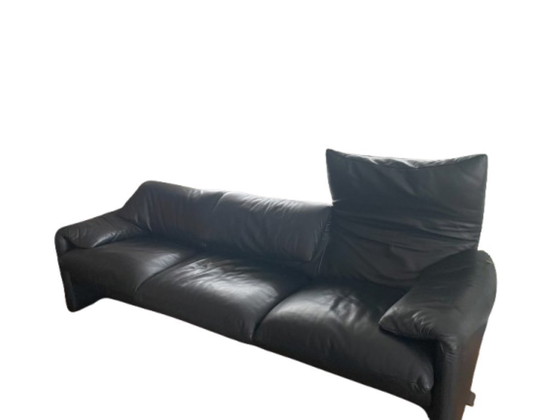 Image 1 of Cassina Maralunga 3-seater sofa in original black leather — designed by Vico Magistretti