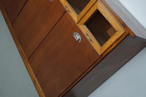 Vintage Dutch beech and oak haberdashery cupboard / grain cupboard, 1950s