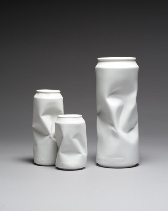 Image 1 of "Do Not Litter" Rosenthal Studio-Line Tin Can Vase TRIO 20cm 14cm 10cm Coca-Cola