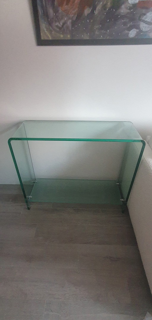 Design tempered glass side table with matt glass shelf 90x77x30cm, eventually to be sold with bioethanol design fireplace