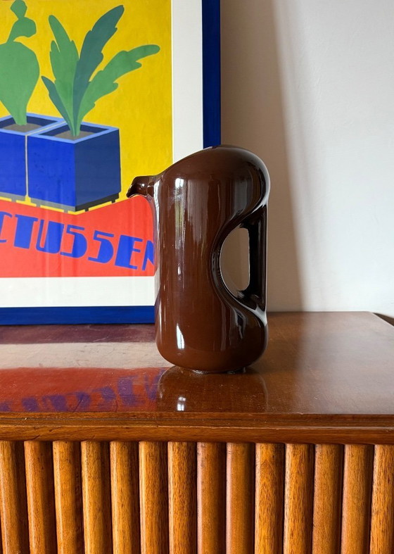 Image 1 of Mid Century moderne vaas / kan van bruin keramiek, Il Picchio Italië 1970