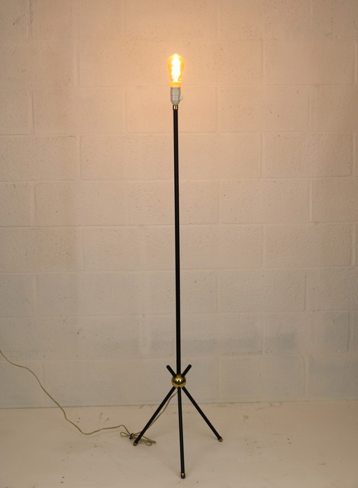 Midcentury Danish Floor Lamp In Metal And Brass Sphere