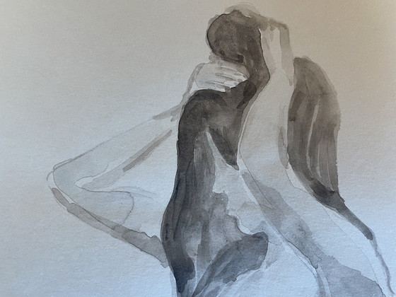 Image 1 of Ritratto di donna in acquerello seppia "The Bun"