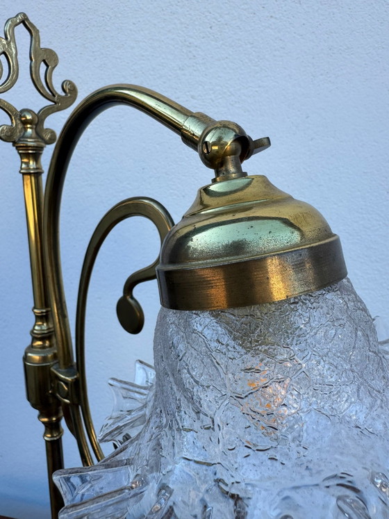 Lampada a collo di cigno in ottone Art Nouveau – Lampade da tavolo, Vetro (photo 4 of 15)