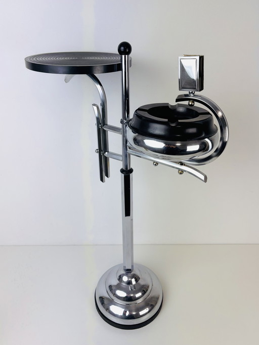 Tavolino da fumo con posacenere cromato in stile Art Déco vintage