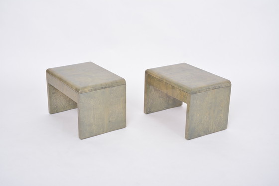 Image 1 of Mid-Century Modern Bedside Tables Made of Lacquered Goat Skin by Aldo Tura