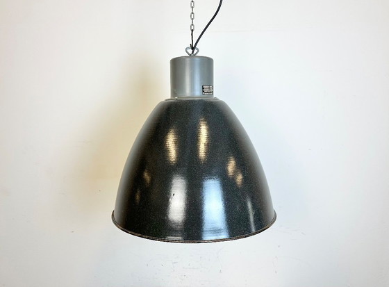 Image 1 of Large Dark Grey Enamel Industrial Factory Lamp from Elektrosvit, 1960s