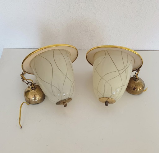 Zwei Pendelleuchten aus den 1950er Jahren – hanglampen, Glass, Metal