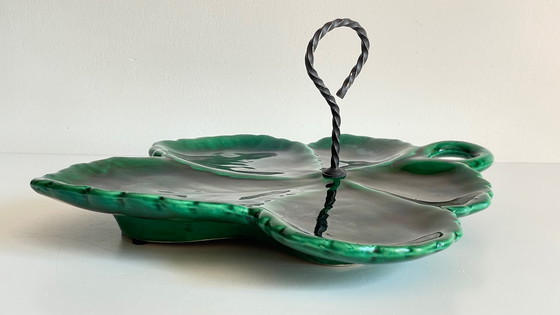Image 1 of Vintage Enameled Ceramic Barbotine Dish
