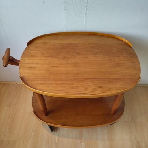 Carrito de servicio de madera vintage de mediados de siglo, fabricado en Alemania.