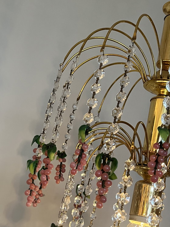 Image 1 of Vintage Murano Pink Grapes Chandelier Pendant Lamp Crystal