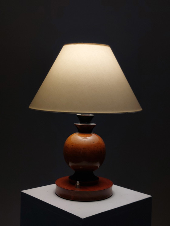 Image 1 of Lámpara de mesa Art Déco de madera torneada, lámpara de mesa, decoración esférica.