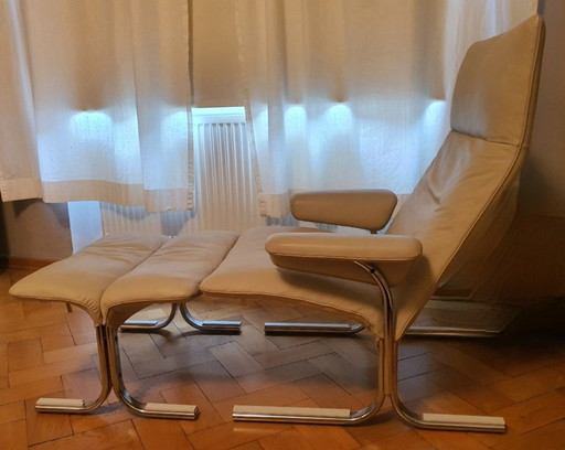 Sillón De Sede DS-2030 + Reposapiés / Otomana Arena / Cromo
