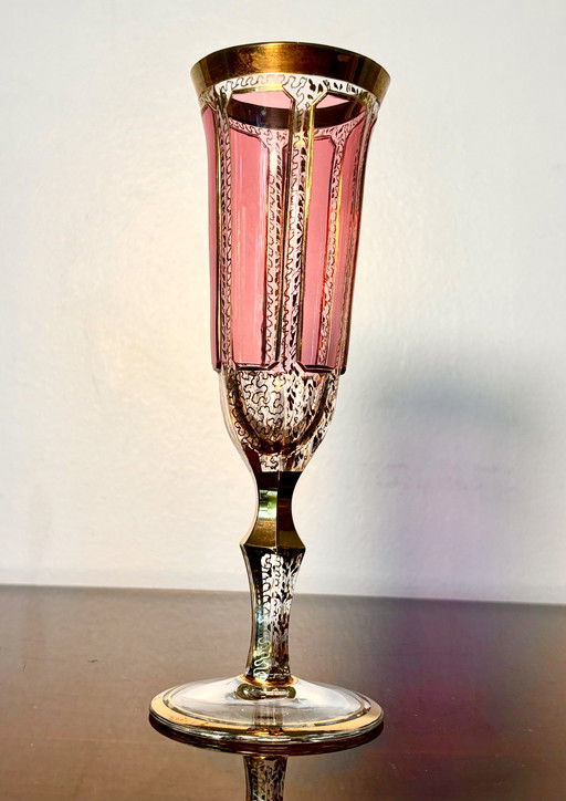 Verre flûte Moser cristal Rose peint or 