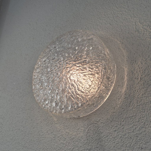 Plafoniera vintage Peill & Putzler N100 – Plafoniera a filo soffitto con vetro testurizzato, design tedesco di metà secolo,