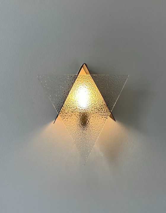 Image 1 of Lampada da parete geometrica vintage, metallo nero e vetro, Francia 1950